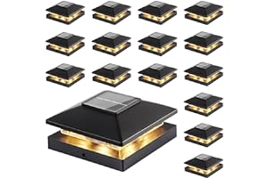 JOFIOS Solar Post Cap Lights Outdoor 16-Pack, Black Waterproof Solar Powered Deck Fence Lights Fit 4x4 Wood/Vinyl Posts, Bright Warm White for Patio, Porch