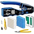 Hiija RJ45 Crimp Tool Pass Through - Cat5 Cat5e Cat6 Crimping Tool for RJ45 Regular, RJ45 Crimping Tool Kit with Network Cable Tester 50PCS CAT6 Pass Through Connectors