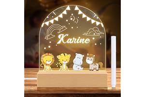 Moocuca Luz de noche personalizada para bebé, lámpara de noche para niños Luz nocturna, regalos personalizados para bebé DIY, con estampado animal, con bolígrafo borrable