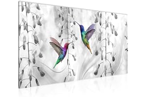 Runa Art Cuadro Decorativo Flores Bird 1 Parte Moderno Cuadro Lienzo no Tejido para Sala Abstracto Hummingbird Gris 025412c