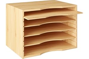 FOREHILL Organizer z półkami na dokumenty w formacie A4, organizer na listy z 4 regulowanymi półkami, drewniane półki do układania dokumentów w stos, organizer na biurko, 35 x 25 x 25 cm