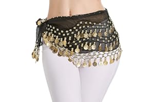 MSZSA 3 Rows Belly Dance Hip Scarf WRAP Belt Dancer Skirt Costume Coins