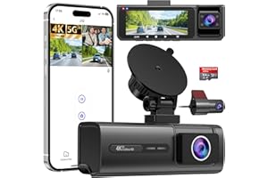 Vasip Dashcam Cámara Coche 4K+1080P, 5GHz WiFi Dash CAM Coche Frontal y Trasera con App, Tarjeta 64GB Gratis, Visión Nocturna, WDR, G-Sensor, Grabación en Bucle, Soporta Modo Parking 24H, MAX 128G