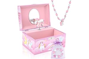 Homtibrm Musical Jewellery Box for Girls with Unicorn Jewelry Set, Kids Jewellery Box Music Box with Rainbow Pony Birthday Gifts for Girls, Over the Rainbow Tune