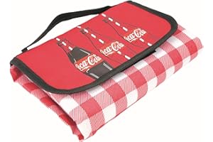 Kimm & Miller Coca Cola Picnic Blanket Waterproof - Beach Blanket with Carry Handle - Original Coke Merchandise Checkered Camping Mat - 200 x 147 Centimetres - Polyester Material