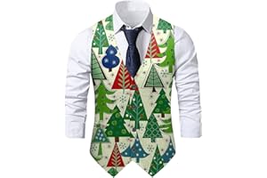 YINGZI Men's Fun Waistcoat Christmas Festive UK Sale 3d Happy Santa Claus Xmas Suit Vests Men's Christmas Vest Suit Tie Holiday Business Bow Tie Dress Waistcoat V-Neck Party Snowflake Xmas Costumes