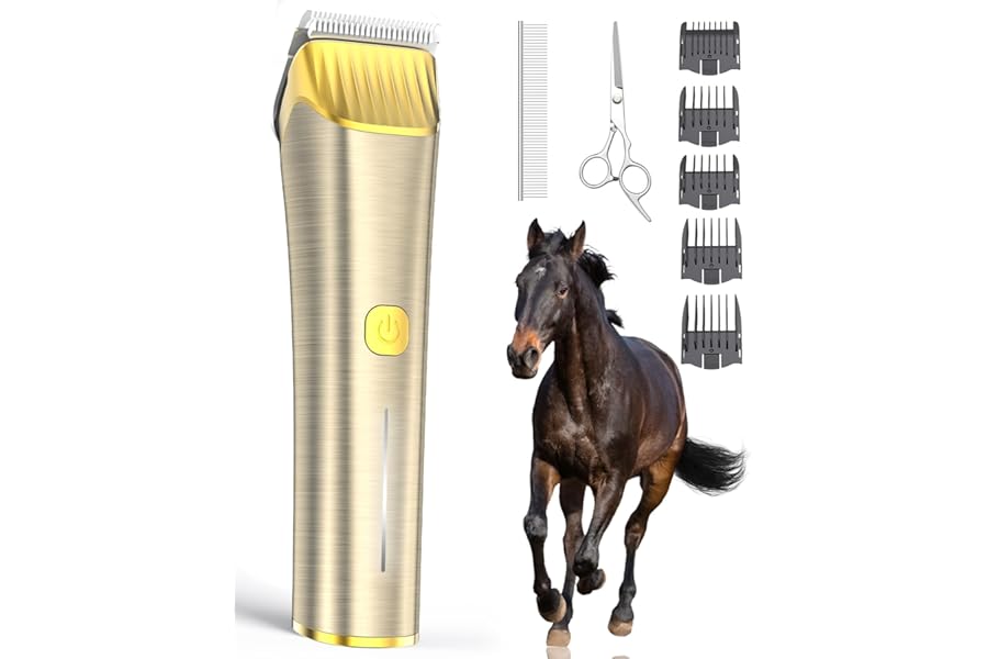 oneisall Horse Clippers,Low Noise Cordless Horse Grooming Kit for Horse Thick and Matted Long Hair with Metal Blade