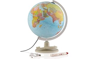 Tecnodidattica – Parlamondo | Globe terrestre interactif pour petits et grands | Lumineux et pivotant | Stylo audio-musical | 6 langues disponibles | Cartographie politique | Diamètre 30 cm