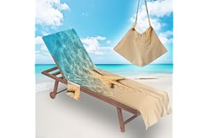 Surwin Schonbezug Für Gartenliege Strandliegenauflage Frottee Liegenauflage Stuhl Strandtuch Sun Lounger Bezug mit Tasche Sporthandtuch 3D für Sommer Garten Schwimmen (75x210cm,Meerwasser)