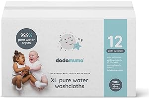 Dadamuma - 99.9% Pure Water XL Washcloths (12 x 24 wipes), Natural Ingredients, Large Body Wipe, Dermatologically Tested, Plastic-Free, Biodegradable, Rinse Free. Ideal for Camping, Post-surgery