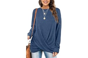 Aokosor Womens Long Sleeve Tops Ladies Loose Fit Jumpers Twist Front Sweatshirt