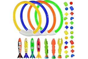 MINXIN 35 Pièces Jeu de Jouets de Plongée sous-Marine, Anneaux de plongée pour Piscine, avec Anneaux de Plongée, Torpedo Bandits, Algues, Gemme, Accessoires de Plongée de Piscine