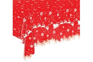 BFB Christmas Sleigh Party Table Covers 54 x 108in Red Disposable Tablecloths Pack of 2, 137 x 274cm