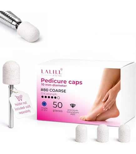 Lot de 10 capuchons de ponçage pour manucure, tête de meulage dédiée aux ongles, polisseuse, outil de pédicure avec tige de sable (13 x 19