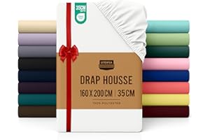 Utopia Bedding Drap Housse - Blanc, 160 x 200 cm - Certifié Oeko-Tex - Bonnets 35 cm pour Matelas Épais - Polyester Microfibre brossée