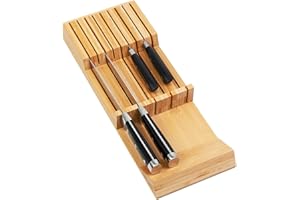 Utoplike Portacoltelli in bambù per cassetti e coltelli, per cucina, con manico grande, adatto per 9 coltelli (non inclusi)