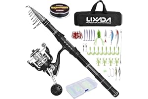 Lixada Canne à Pêche,Kit de Pêche Professionnel-Moulinet de pêche en Aluminium résistant et Boîte d'Accessoires Complète，Adapté pour Les Voyages de pêche en Eau Douce et en Eau salée