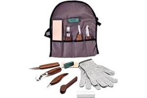 Maxesla Holz Schnitzwerkzeug Set, 10 in 1 Schnitzmesser Set mit 3*Messer, Holzlöffel, Schleifstein, Handschuhe, Lederriemen, Wetzstein, Schwamm, Aufbewahrungstasche, Holzschnitzwerkzeug für Anfänger