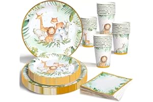 Jungle Safari fête thème Vaisselle, Fournitures fête d'anniversaire Enfants, Vaisselle Papier 24 invités, Vaisselle fête animalière Assiettes Papier Serviettes Table gobelets Anniversaire Baby Shower