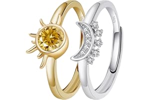 Tusuzik Anelli Donna Argento Anelli Sole e Luna Set Anello Donna Anelli Donna Argento 925 Gioielli Donna Regalo Di Compleanno Anniversario Matrimonio