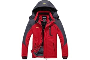 Wantdo Giacca da Sci Montagna Calda Invernale Parka da Neve Imbottita Cappotto da Snowboard in Pile Giubbotto con Cappuccio Impermeabile Uomo