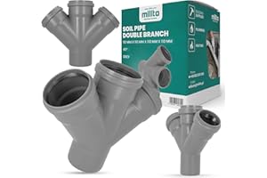 Millto™ Drain Pipe Double Branch 110 x 110 x 110 x 110 45º Grey Waste System Sleeve Waste Water Pipe Sewer Connection Connector for Sewage Sewerage Polypropylene
