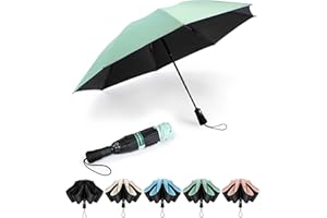 Chakipee Paraguas plegable Antiviento mujer - Paraguas invertido resistente al viento, Paraguas de viaje automático portátil compacto hombre, revestimiento de 210T, resistente a los rayos UV