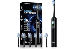 OASISMILE Sonic Electric Toothbrush with LED Smart Display, Sonic Toothbrush 4 Modes & 6 Brush Heads, 45-Day Battery, 38400 VPM Deep Clean, 2 Min Timer, IPX7 Waterproof Rechargeable Toothbrush for Travel & Home