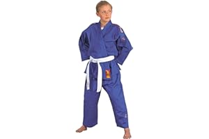 ERKIC DanRho Judoanzug Yamanashi mit Schulterstreifen, blau, Größe:120 cm;Farbe:Blau