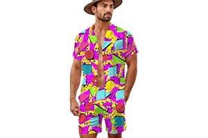 HUGLAZY Mens 2 Piece Outfit Summer Shirts Short Sleeve Hawaiian Shirt And Shorts Beach Outfits Party Disco