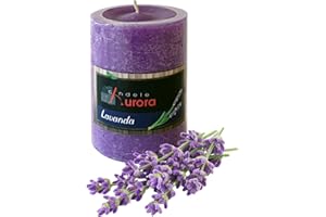 Candele D'Aurora Amber Cero Color Lavanda con Finitura Ruvida, Cera vegetale, Viola, 6,8x6,8x9 cm