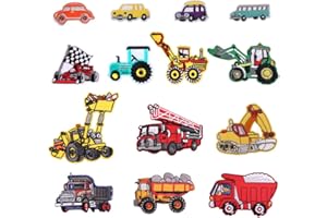 MIWIND 14-teiliges Bügel- oder Aufnäher-Set mit Bus-, Rennwagen-, Feuerwehrwagen- und Automotiven, Flicken zum Anbringen an Kleidung, Jacken, Jeans, Rucksäcken, Schals, toll für Kinder und Erwachsene