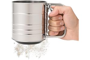 CHEFZOCO Tamizador de harina, Tamiz Harina, Tamiz Harinero, Colador de harina, Criba de harina, Tamiz de repostería, Diámetro 10 cm, Altura 13 cm, Capacidad 320 gr, acero inoxidable