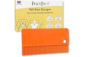 PawsOnly | Pet Hair Remover Scraper for Sofa, Car, Furniture, Clothes, Bedding & Rugs | Reusable & Portable | Dog & Cat Fur Lint Removal Rubber Tool | Double Sided Handheld Fluff Cleaning Rake