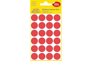 ‎AVERY ZWECKFORM AVERY Zweckform 3004 selbstklebende Markierungspunkte 96 Stück (Ø18mm, Klebepunkte auf 4 Bogen, Punktaufkleber zur Farbcodierung, runde Aufkleber für Kalender, Planer und zum Basteln, Papier) rot