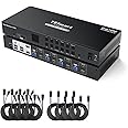 TESmart USB3.0 HDMI KVM Switch for 2 Monitors 4 Computers, Dual Monitor KVM Switches 4K@60Hz, Headset Port, Hotkey,EDID Emulation, PC Monitor Switch with input Cables and Remote Control