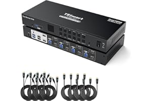 TESmart USB3.0 HDMI KVM Switch for 2 Monitors 4 Computers, Dual Monitor KVM Switches 4K@60Hz, Headset Port, Hotkey,EDID Emulation, PC Monitor Switch with input Cables and Remote Control