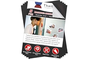 THAIBEAR Magnetic Sheets with Adhesive Backing, 8" x 10", 5 Pack Flexible Magnet Sheets with Adhesive for Crafts, Photos and Die Storage - Peel and Stick Magnetic Tape Paper, Easy to Cut into Any Size