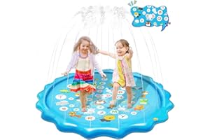 Olycism 67" Splash Pad für Kleinkinder Splash Spielmatte mit Alphabet & Tiere Muster Sprinkler Pad für Kinder Alter 3+ Wasserspielzeug für Sommer raußen Outdoor Garten