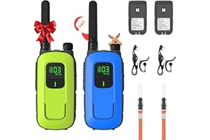 Radioddity PR-T3 Walkie Talkie niños Recargable de Entre 3 y 12 años y familias, Largo Alcance sin Licencia, Tienen 16 Canales, VOX, Linterna, Pantalla LCD iluminada, Carga por USB (Azul/Verde)