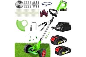 FISIYINDZ Debroussailleuse Electrique sans Fil 21V Coupe Bordure sans Fil avec 2 Batterie et Chargeur Rapide 29 Lames de Rechange Faible Bruit pour la Coupe de Jardin, Pelouses