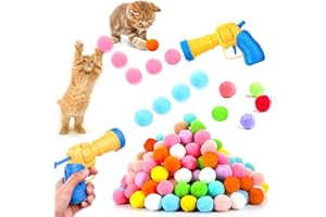 DAWRIS 2 sztuki pistoletów z zabawką dla kotów, 100 sztuk, miękkie piłeczki z filcu dla kotów, kuleczki do pomponów, interaktywna zabawka dla kotów, trening