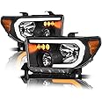 Alpha Owls 8712276 Crystal Headlights with Switchback Sequential LED Light Bar & Startup Light - Black Amber Fits 2007-2013 Toyota Tundra / 2008-2017 Toyota Sequoia