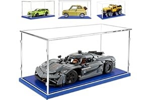 AAABOX Transparent Vitrine 35x15x15 avec Base Bleue,3mm Acrylique Anti Poussière Boîte de Présentation pour Voiture Miniature 1/18 Lamborghini Huracán Tecnica 42161 Bugatti-Bolide 42151