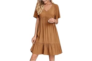 YAOJIWANG Robe Femme Chic et Elegant Robe de Plage d'Été Ample Décontractée à Col en V Rétro Robe Boheme Chic Robe Patchwork Flottante Robe Ceremonie Femme Robe Cocktail Robe Annee 20 S-XXL