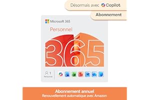 Microsoft 365 Personnel | 12 mois | 1 utilisateur | Applications Office avec IA | 1To de Stockage Onedrive | Abonnement Amazon avec renouvellement automatique