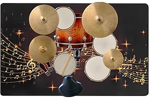 IBVIVIC IBVIC Alfombra para batería antideslizante, alfombra de tambor insonorizada, alfombra profesional de jazz, para gran caja clara y otros instrumentos musicales, 120 × 160 cm (negro-notas musicales)