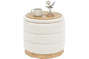 Bonlife Sittpall med förvaringsutrymme och bordsskiva, Rund klappstol fotstöd sittbänk för vardagsrum sovrum hall, Chenille