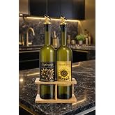 Zeytinyağı ve Ay&ccedil;i&ccedil;ek Yağı Şişesi Seti, Altın Etiket ve Yağdanlık Aparatlı, Korumalı Ahşap Standlı 750 ml, 2 Adet, Yeşil Cam 
