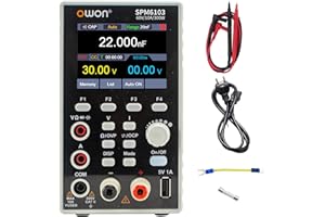 OWON SPM6103 Alimentatore da Banco (0-60V, 0-10A), 2 in 1 Alimentatore CC e Multimetro, Alimentatore da Laboratorio DC, Display LCD da 2,8 Pollici, Multimetro Digitale, con porta di ricarica USB